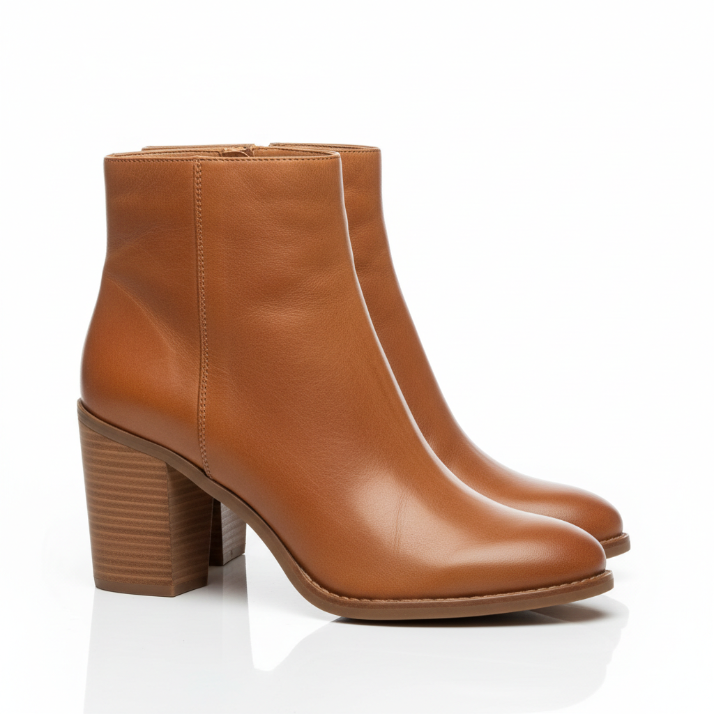 Leather Block Heel Ankle Boots